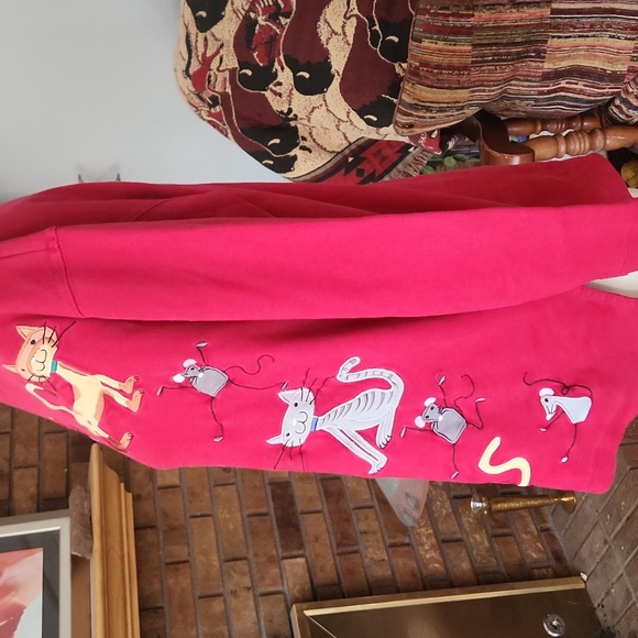 Bechamel Petites size PL cats and mice themed pullover long sleeve shirt red - Picture 4 of 15